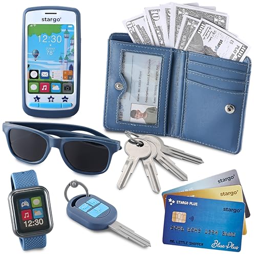 Star Princess Play Wallet for Boys with Money and Pretend Play Toys, Cellphone, Smartwatch, Keys, Sunglasses, Toddler Wallet for Kids Ages 3 4 5 6 7 8 9 10 11 12 - Grown Up Pretend Play Set for Kids - Image 1