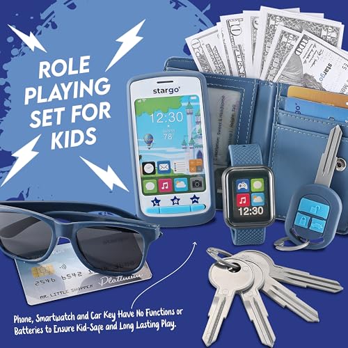 Star Princess Play Wallet for Boys with Money and Pretend Play Toys, Cellphone, Smartwatch, Keys, Sunglasses, Toddler Wallet for Kids Ages 3 4 5 6 7 8 9 10 11 12 - Grown Up Pretend Play Set for Kids - Image 5