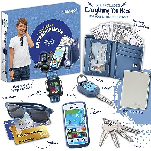 Star Princess Play Wallet for Boys with Money and Pretend Play Toys, Cellphone, Smartwatch, Keys, Sunglasses, Toddler Wallet for Kids Ages 3 4 5 6 7 8 9 10 11 12 - Grown Up Pretend Play Set for Kids - Image 2