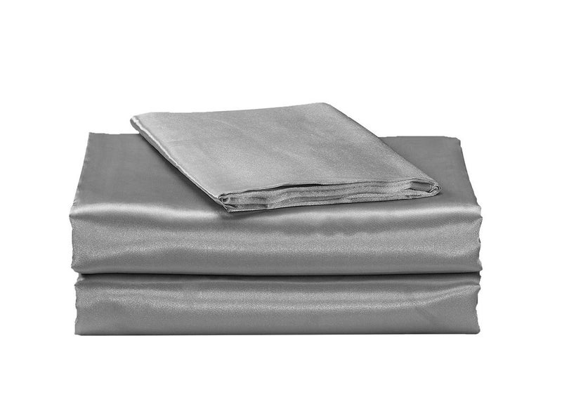 MK Home Mk Collection 4pc Soft Silky Satin Solid Color Deep Pocket Sheet Set (Silver/Grey, California King) - Image 3