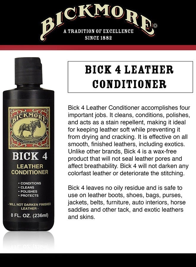 Bickmore بك 4 منظف ومكيف جلد 8 أونص - لن يغمق الجلد - آمن لجميع ألوان ملابس الجلد، الأثاث، السترات، الأحذية، داخل السيارات، الحقائب وجميع ملحقات الجلد الأخرى - Image 2