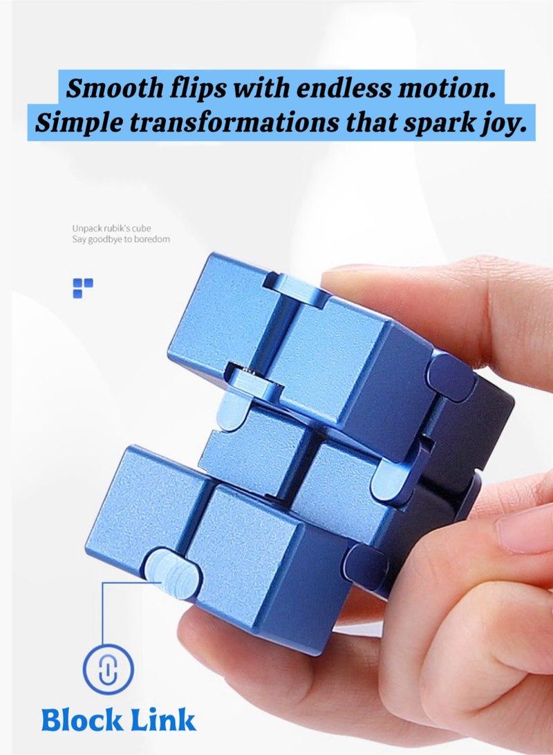 Magic Infinity Cube Hand Spinner Toy Blue Matte 4x4x4cm - Image 4