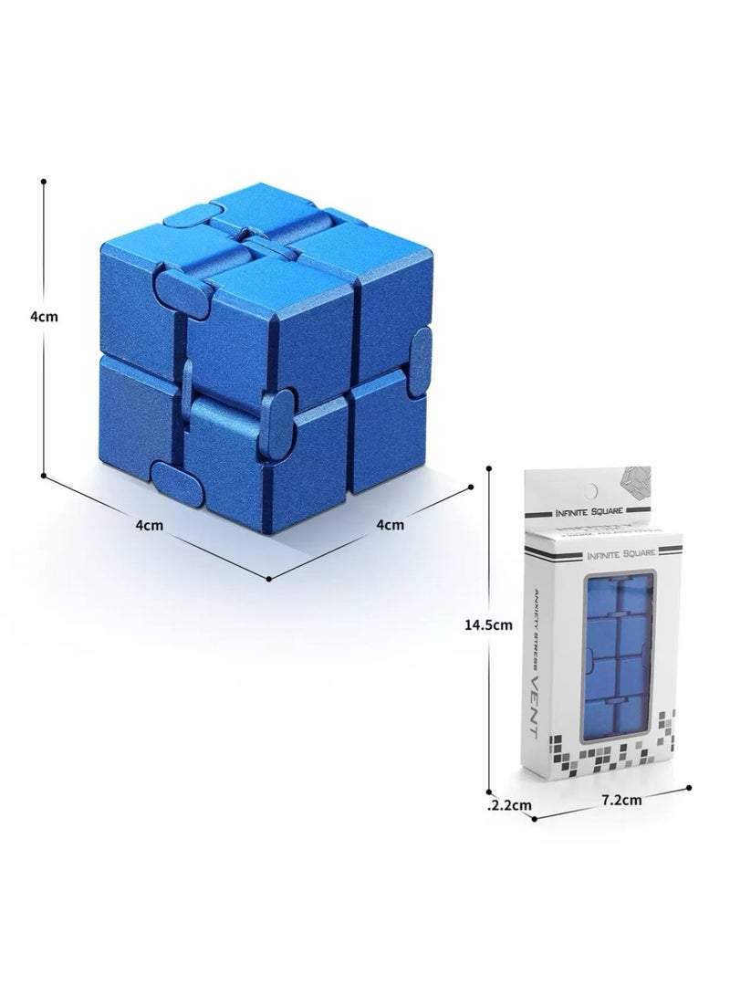 Magic Infinity Cube Hand Spinner Toy Blue Matte 4x4x4cm - Image 1