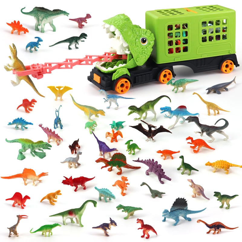 Oiuros 50PCS Dinosaur Truck Toy Tyrannosaurus Capture Vehicle with 50 Dinosaur Figures Educational Jurassic Playset for Boys Girls Perfect Birthday - Image 3