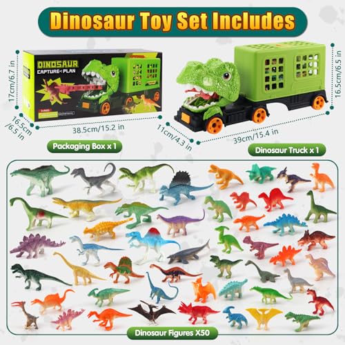 Oiuros 50PCS Dinosaur Truck Toy Tyrannosaurus Capture Vehicle with 50 Dinosaur Figures Educational Jurassic Playset for Boys Girls Perfect Birthday - Image 5