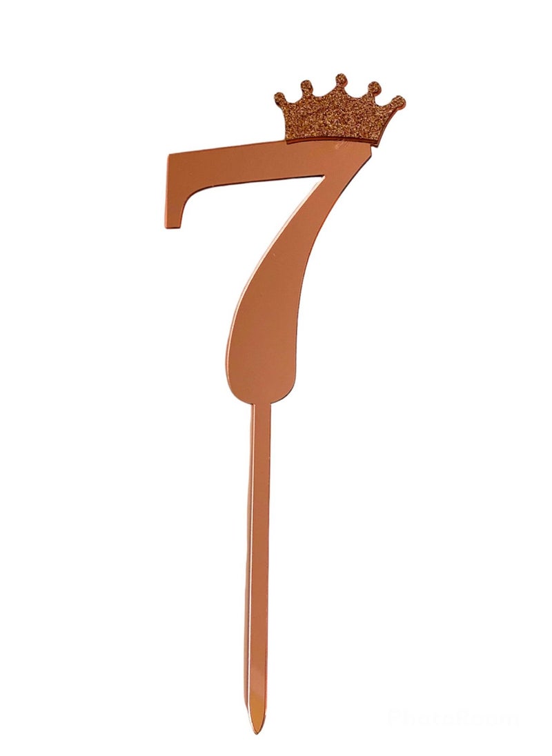 Highland - Rose Gold Acrylic Crown Number 7 Cake Topper for Birthday Anniversary Decorations - Image 1