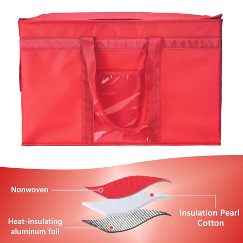 Yalin XXXL Large Insulated Cooler Bag, Styrofoam Cooler of Keep Food Hot or Cold, Reusable Double Zipper Food Delivery Bag for Grocery Shopping, 23" W x 15" H x 14" D (Red, 3XL) - Image 4