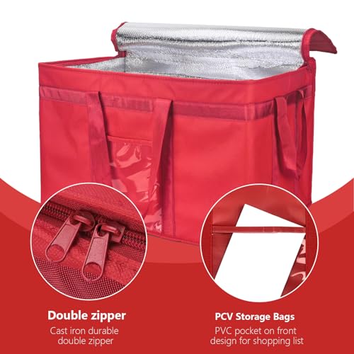 Yalin XXXL Large Insulated Cooler Bag, Styrofoam Cooler of Keep Food Hot or Cold, Reusable Double Zipper Food Delivery Bag for Grocery Shopping, 23" W x 15" H x 14" D (Red, 3XL) - Image 3