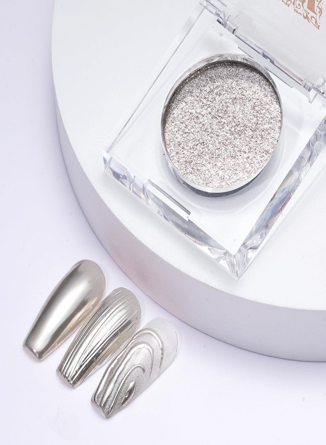 Pretty Diva Silver Chrome Nail Powder Palette- Mirror Silver Chrome Powders for Nails, Solid Metallic Nails Chrome Powder Manicure Pigment Palette - Image 1