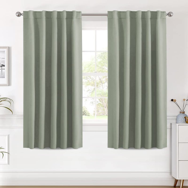 HVERSAILTEX Blackout Curtains Thermal Insulated Window Treatment Panels Room Darkening Blackout Drapes for Living Room Back TabRod Pocket Bedroom Draperies 2 Panels Light Sage 42 x 63 Inch
