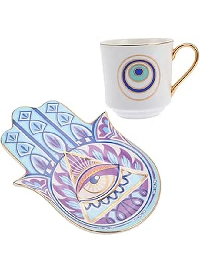 Vintage Turkish Ceramic Coffee Mug and Saucer Set Heat Resistant for Home Office - Image 1