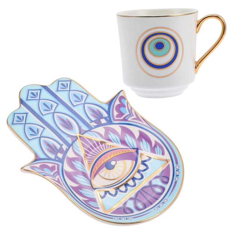 Vintage Turkish Ceramic Coffee Mug and Saucer Set Heat Resistant for Home Office - Image 2