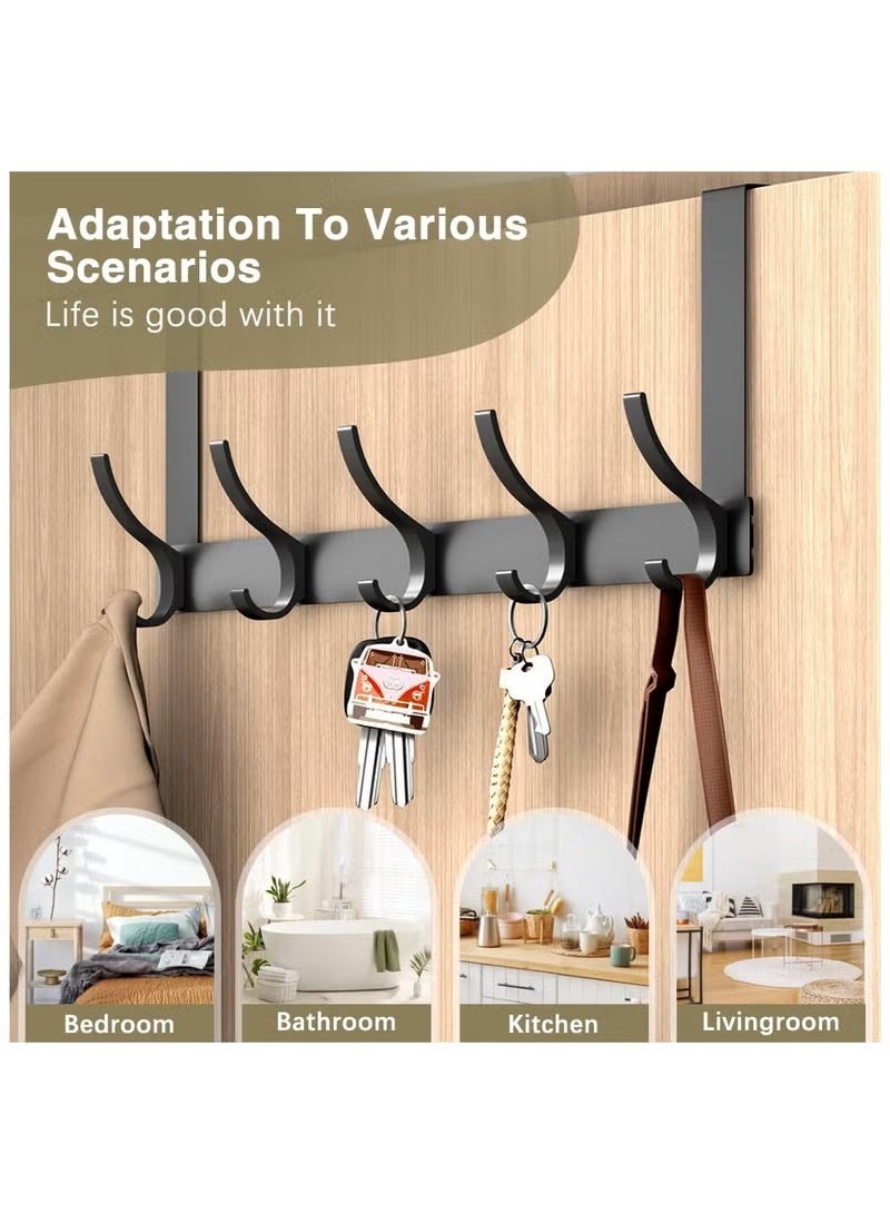 ARNOTEC Over Door Hook Hanger, Heavy Duty Aluminum Over the Door Rack with 6 Dual Hooks, Rust-Resistant Space-Saving Door Organizer for Coats, Towels, Bags, and Robes, No Drilling Installation (Black) - Image 3
