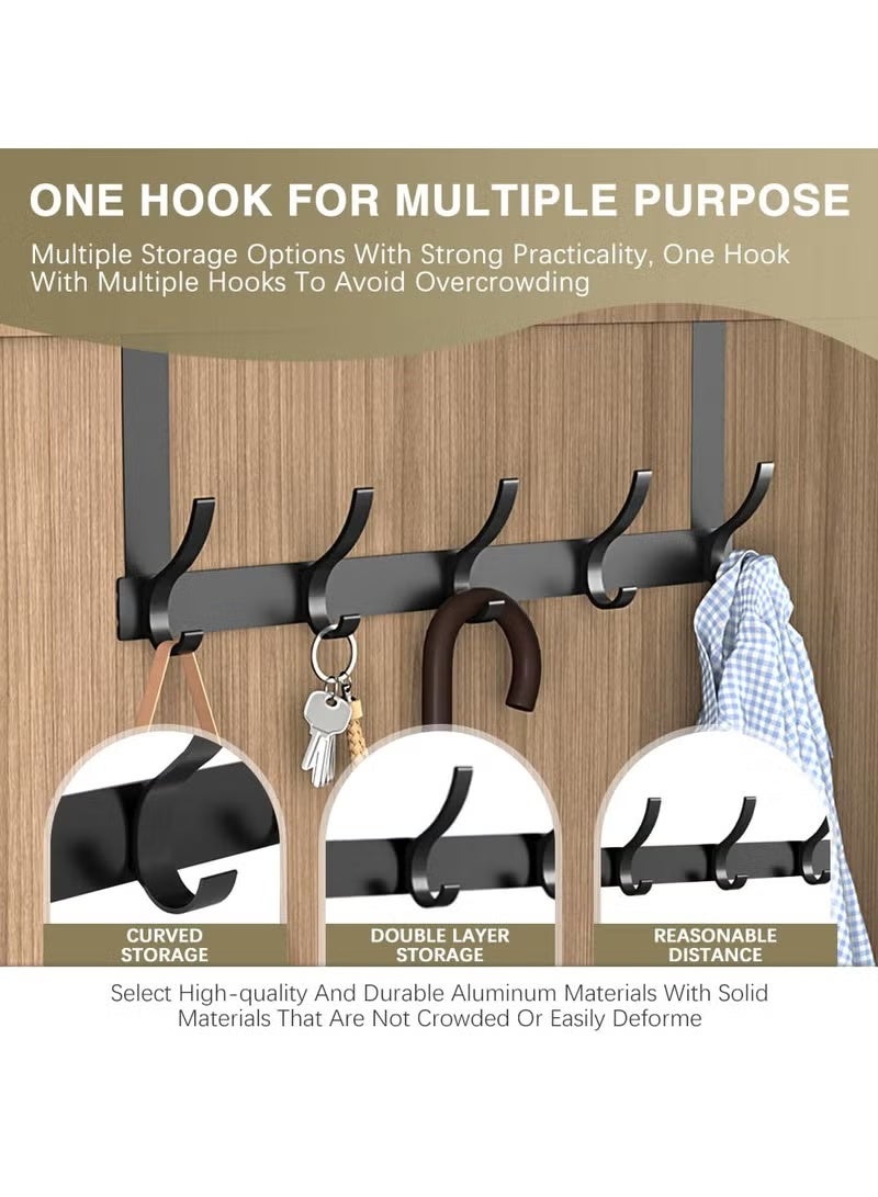 ARNOTEC Over Door Hook Hanger, Heavy Duty Aluminum Over the Door Rack with 6 Dual Hooks, Rust-Resistant Space-Saving Door Organizer for Coats, Towels, Bags, and Robes, No Drilling Installation (Black) - Image 2