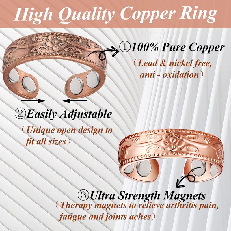 Cigmag 4PCS Copper Rings for Women Pure Copper Magnetic Ring Strong Magnets Adjustable - Image 3