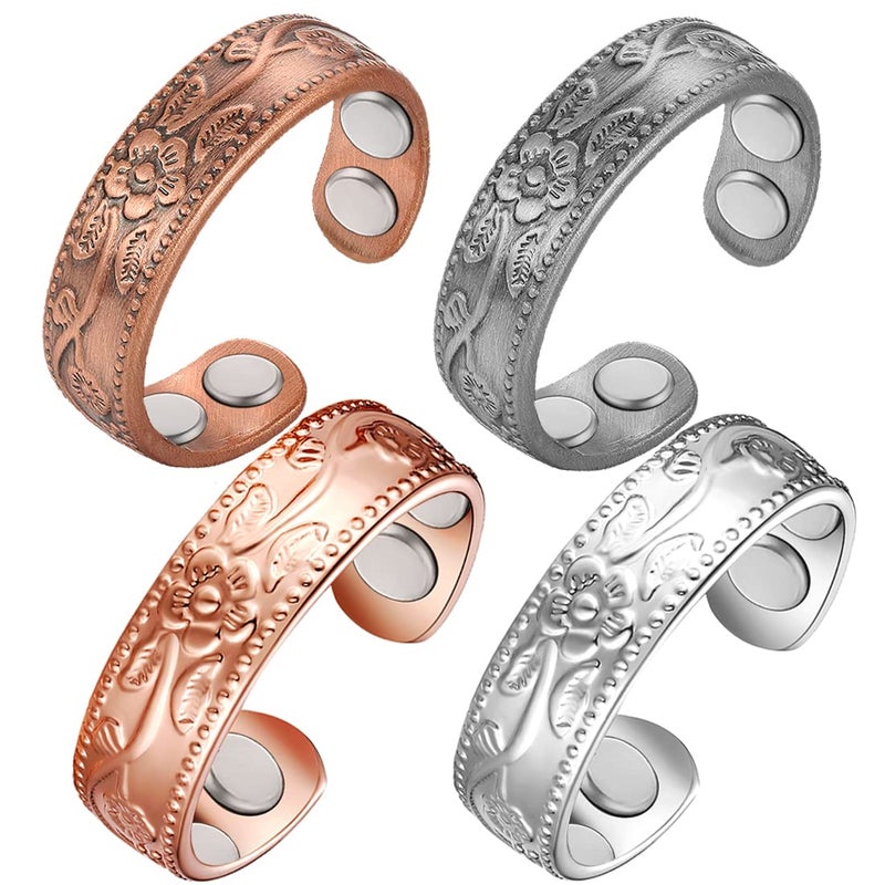 Cigmag 4PCS Copper Rings for Women Pure Copper Magnetic Ring Strong Magnets Adjustable - Image 1
