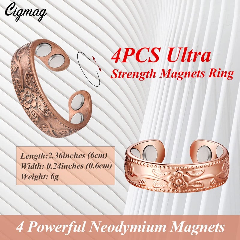 Cigmag 4PCS Copper Rings for Women Pure Copper Magnetic Ring Strong Magnets Adjustable - Image 4