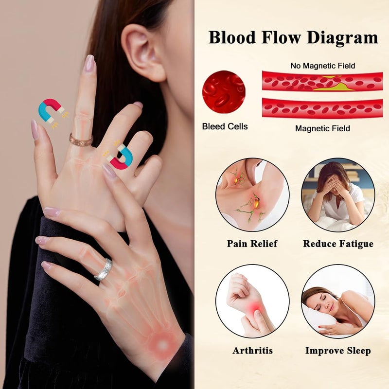 Cigmag 4PCS Copper Rings for Women Pure Copper Magnetic Ring Strong Magnets Adjustable - Image 2