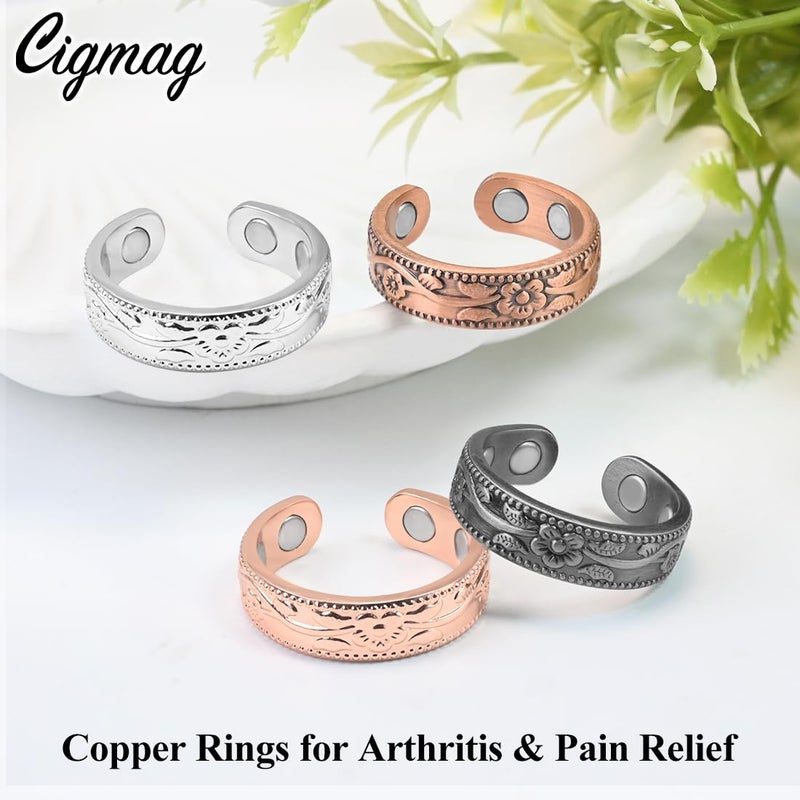 Cigmag 4PCS Copper Rings for Women Pure Copper Magnetic Ring Strong Magnets Adjustable - Image 5