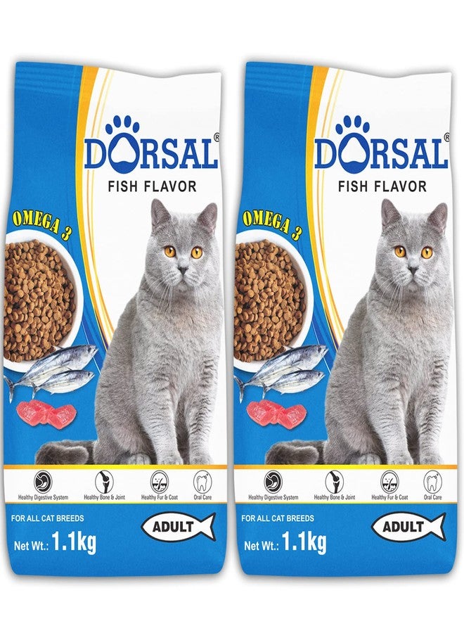 DORSAL Cat Food for Adult Cat, 2.2kg, Fish Flavor, Dry Food (2 * 1.1kg) Fish Flavoured - Image 1
