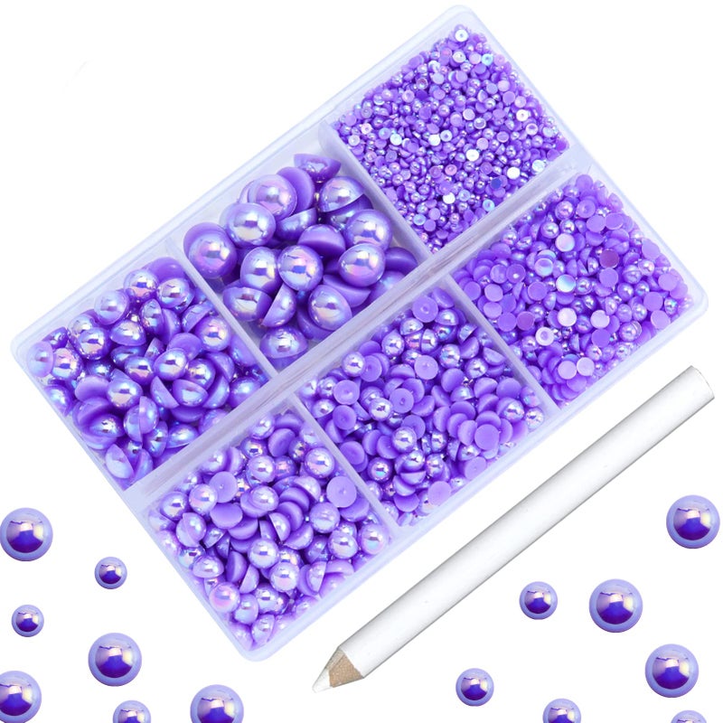 Briskbloom 3600PCS Half Pearls for Crafts  Scrapbooking Violet Purple AB Flatback Pearls for Nail Art  Tumblers 2mm8mm