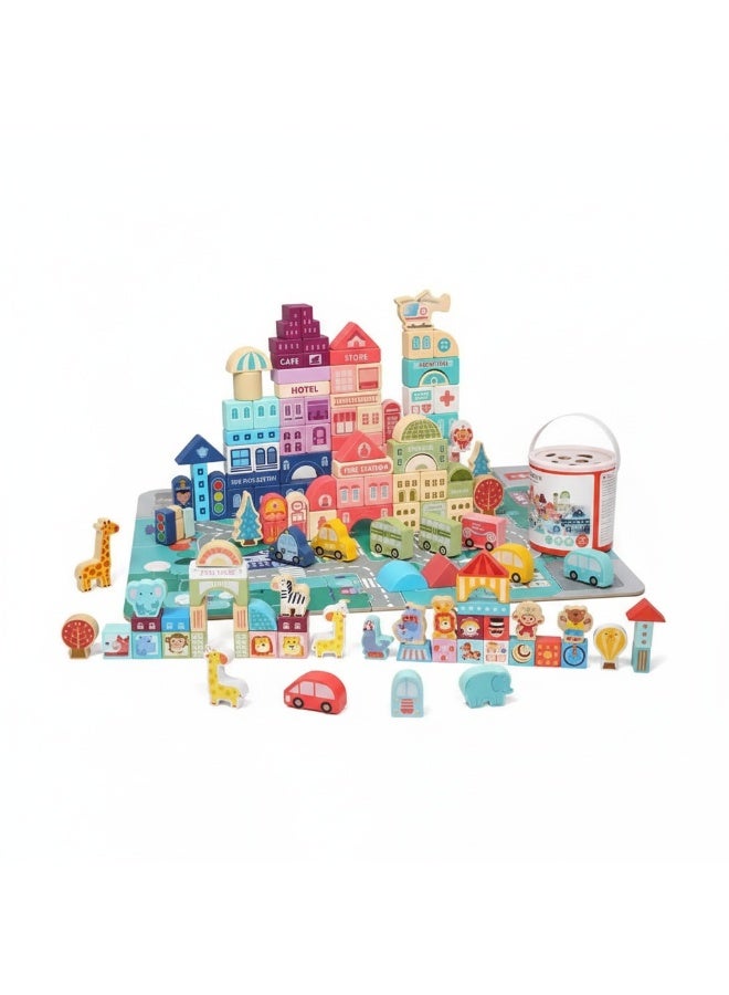 Y&D Wooden Building Block City Street View Colorful Character Animal Car Large Particle Building Block Set - Image 3