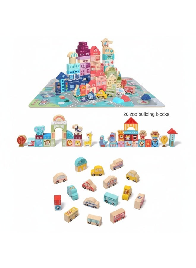 Y&D Wooden Building Block City Street View Colorful Character Animal Car Large Particle Building Block Set - Image 5
