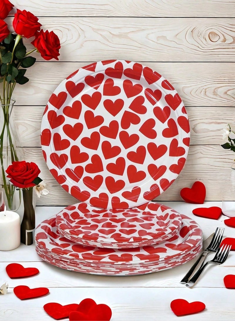 Disposable paper plates with heart design, made from durable and food-safe materials. Set of 8 plates in 7-inch and 9-inch sizes. Perfect for anniversary parties, birthdays, Valentine’s Day, and all special occasions. - Image 1