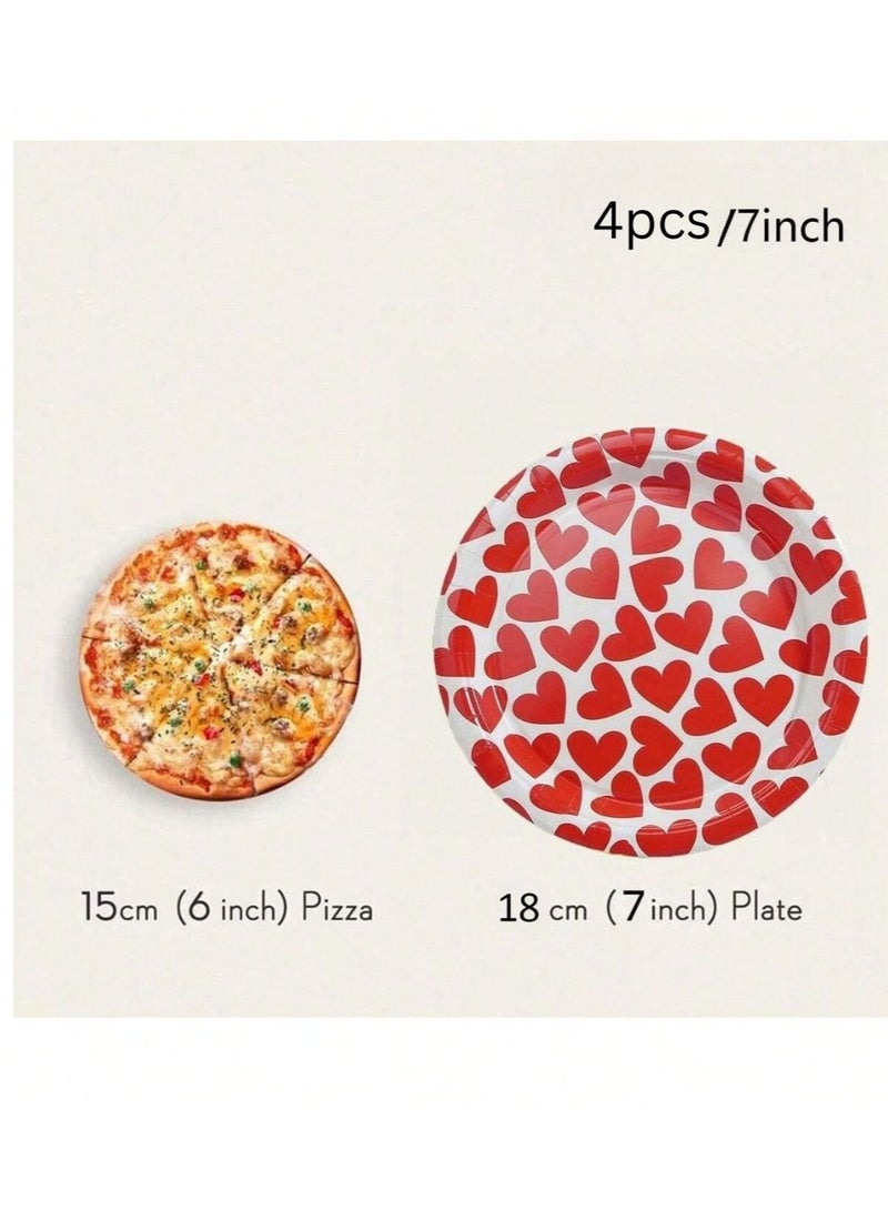 Disposable paper plates with heart design, made from durable and food-safe materials. Set of 8 plates in 7-inch and 9-inch sizes. Perfect for anniversary parties, birthdays, Valentine’s Day, and all special occasions. - Image 3