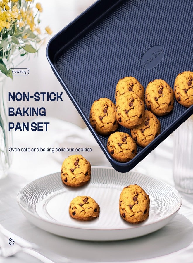 Slow Slog 12-Piece Oven Safe Nonstick Bakeware Set with Baking Pan, Cake Pan, Muffin Pan, Loaf Pan, Square Pan, Roasting Pan, Cookie Pan, Cooling Rack & Utensils - Ceramic Coated Blue - Image 3