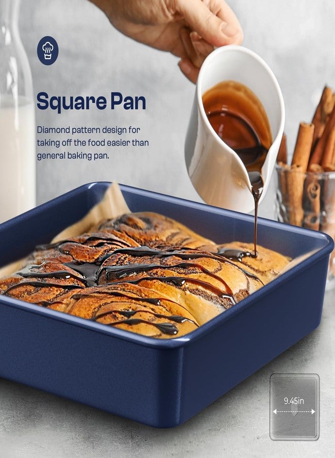 Slow Slog 12-Piece Oven Safe Nonstick Bakeware Set with Baking Pan, Cake Pan, Muffin Pan, Loaf Pan, Square Pan, Roasting Pan, Cookie Pan, Cooling Rack & Utensils - Ceramic Coated Blue - Image 5