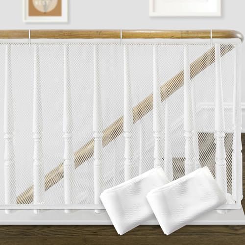 Gudui 20ft Indoor Outdoor Baby Safety Stair Railing Net Baby Proofing Stair Balcony Banister Rail Guard Child Safety Stair Protection Safe Rail, White(10ft x 2Pack) - Image 1