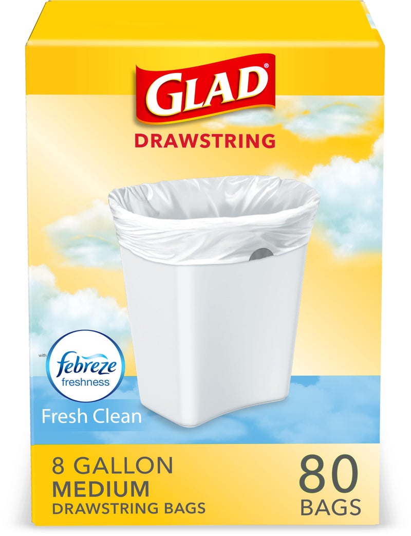 Glad Medium Trash Bags, 8 Gallon, Febreze Fresh Clean Garbage Bags, With Odor Control and Drawstring, 80 Count - Image 1