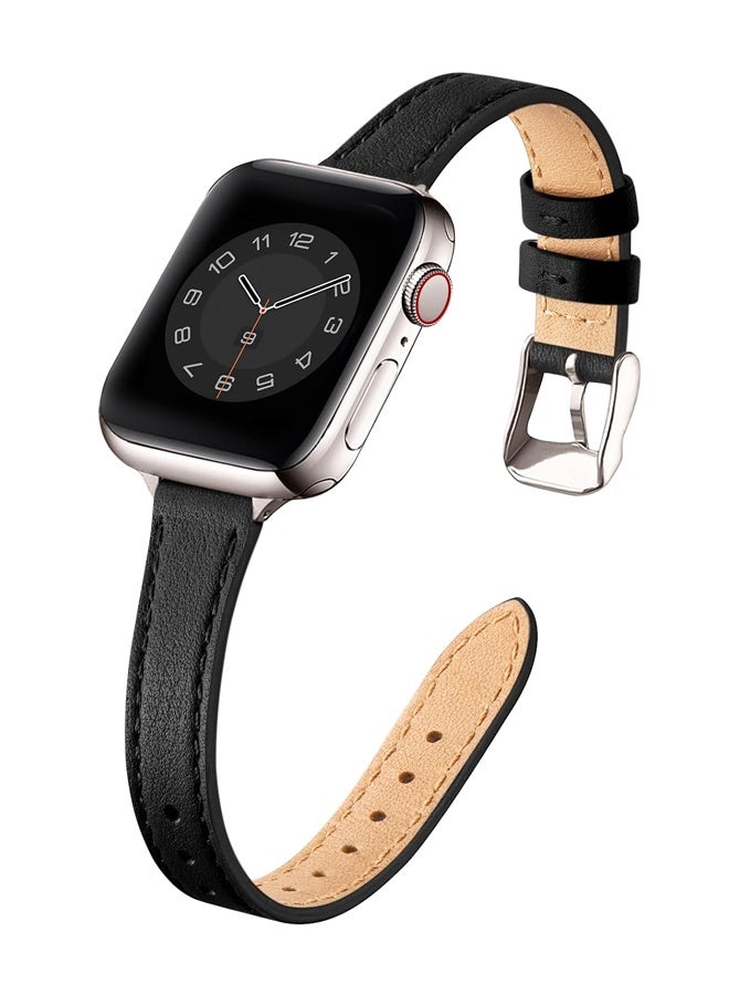 أربطة جلدية رفيعة متوافقة مع سوار ساعة Apple Watch مقاس 38 مم/40 مم/41 مم، سوار معصم رفيع من الجلد المحبب (أسود) - Image 1