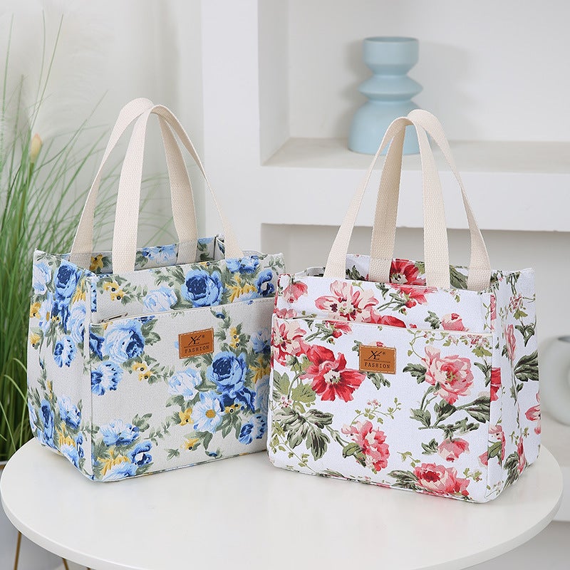 New Fashionable Women'S Portable Printed Canvas Bag For Work, Casual Portable Aluminum Foil Insulated Lunch Bag, Mommy Bag - Image 4
