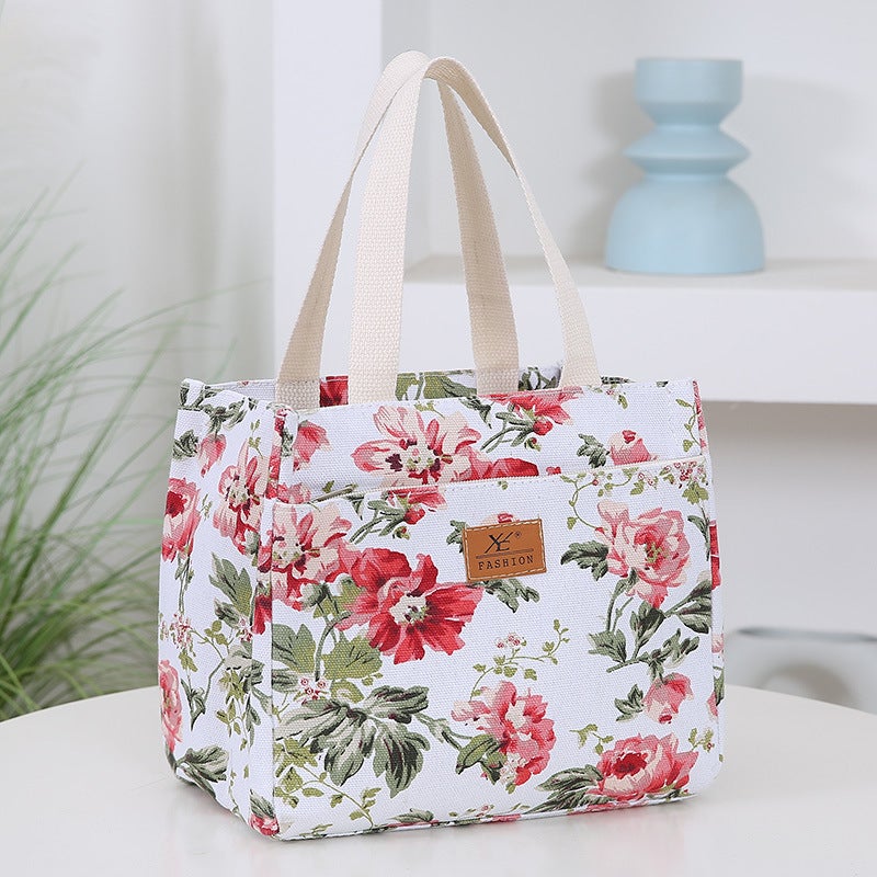 New Fashionable Women'S Portable Printed Canvas Bag For Work, Casual Portable Aluminum Foil Insulated Lunch Bag, Mommy Bag - Image 1