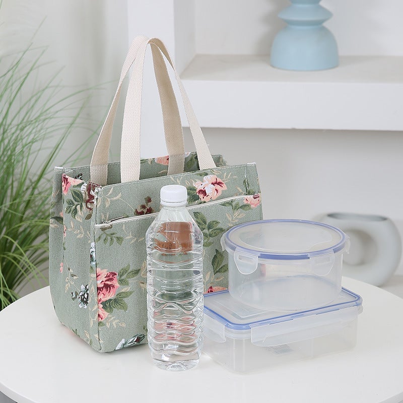 New Fashionable Women'S Portable Printed Canvas Bag For Work, Casual Portable Aluminum Foil Insulated Lunch Bag, Mommy Bag - Image 5