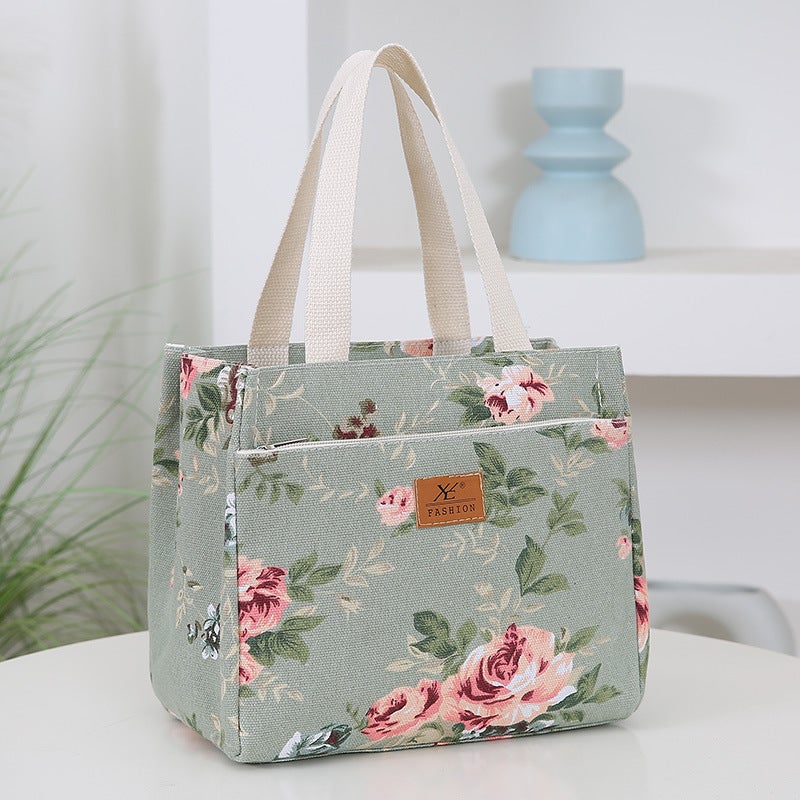 New Fashionable Women'S Portable Printed Canvas Bag For Work, Casual Portable Aluminum Foil Insulated Lunch Bag, Mommy Bag - Image 2