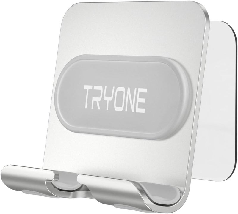 Tryone حامل هاتف محمول مثبت على الحائط - حامل هاتف مرآة قابل للتعديل مع 2 لاصق لاصق لحمام أو غرفة نوم أو مطبخ أو سكن طلابي، متوافق مع سلسلة آيفون أو هواتف ذكية أخرى - Image 1