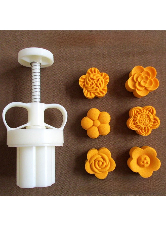 Rose-shaped Mung Bean Ice Mold Adjustable Hand Pressure Mold 20-30g Direct Moon Cake Mold-Specifications:30g 5-petal Flower Mold 6 Pieces - Image 1