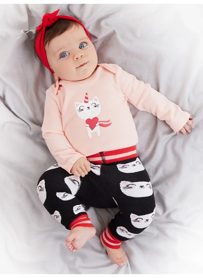 Denokids Cat Baby Girl Body Tights-Pants Set