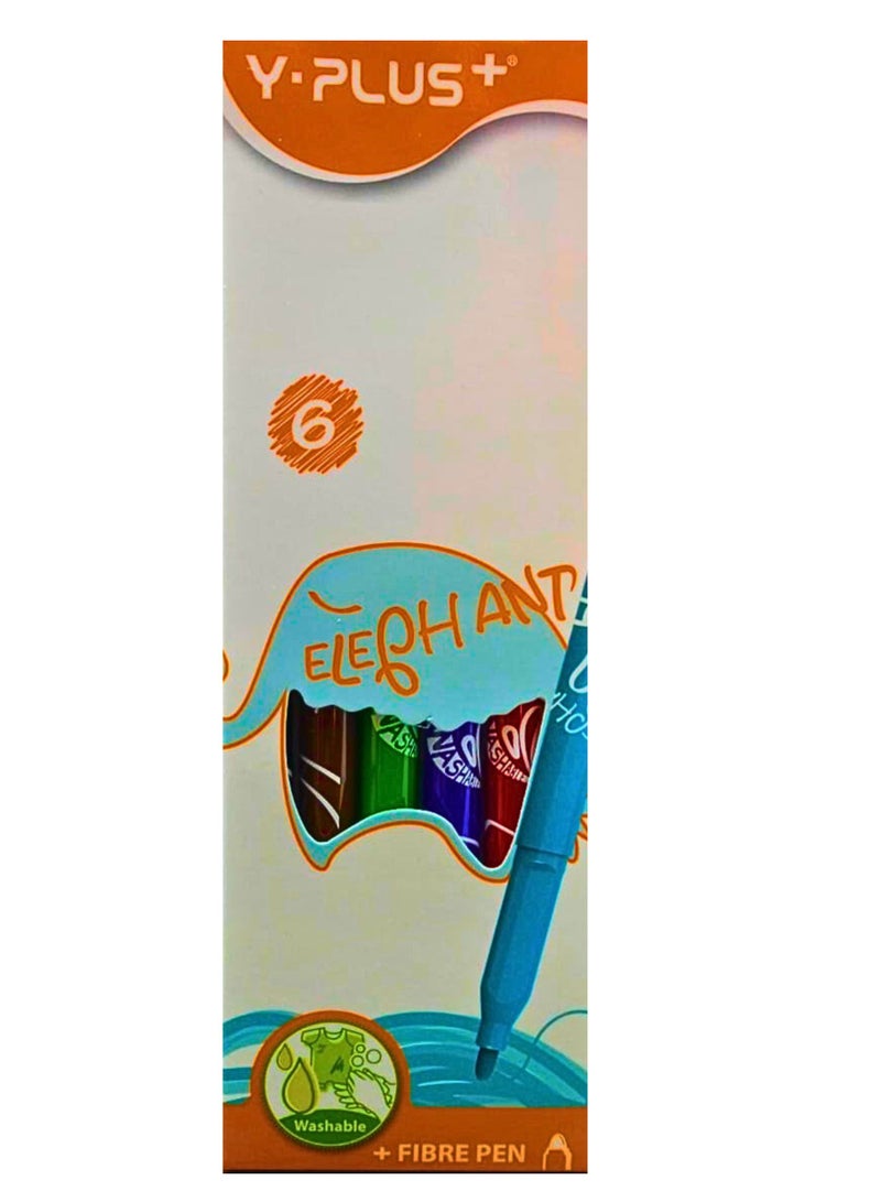 YPlus Fibre Pen Elephant 6 Color (Pack of 1) - Image 1