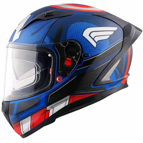 Axor Street Marvel Captain America ISI ECE and DOT Certified Lightweight Full Face Helmet for Men and Women with Scratch and UV Resistant Dual Visors-Dull Blue Red White-L - Image 1