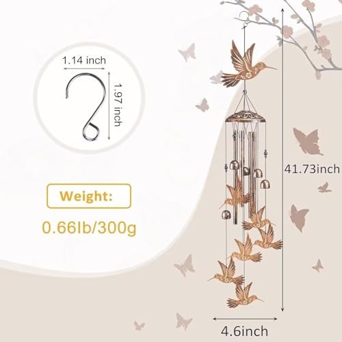 Synhonty Hummingbird Wind Chimes for OutsideGardening Gifts for Bird LoverWomenMenMomBirthday Party DecorationsMemorial GiftsWind Chimes OutdoorsIndoorsRoomHomeWallGardenPatioYard Decor - Image 3