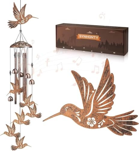 Synhonty Hummingbird Wind Chimes for OutsideGardening Gifts for Bird LoverWomenMenMomBirthday Party DecorationsMemorial GiftsWind Chimes OutdoorsIndoorsRoomHomeWallGardenPatioYard Decor - Image 1