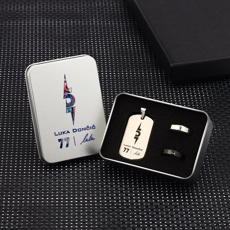 Generic Basketball Star Curry Titanium Necklace Ring Gift Set Dong Qiqi