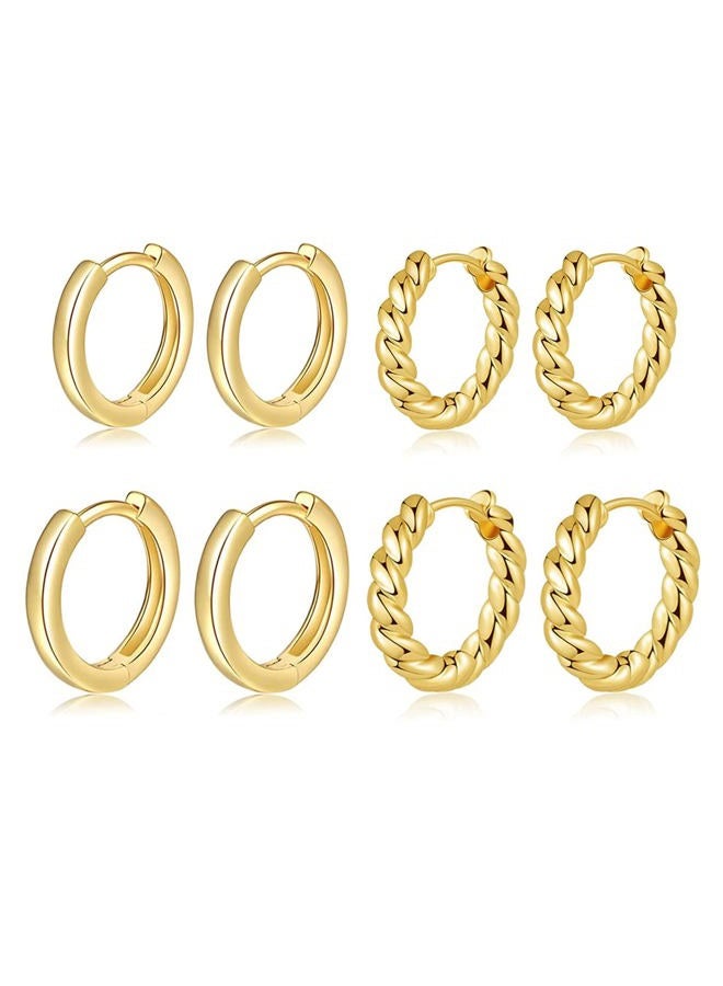 BMMYE Small Gold Huggie Hoop Earrings for Women 4 Pairs Cartilage Mini Gold Hoops Tiny Gold Earrings Set for Multiple Piercing Hypoallergenic 8mm 10mm - Image 1