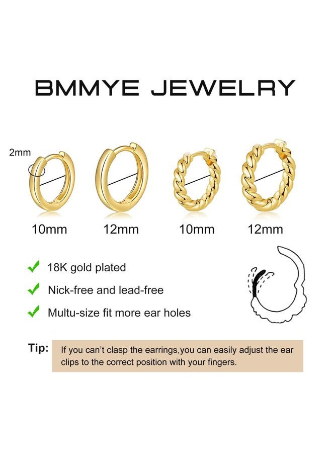 BMMYE Small Gold Huggie Hoop Earrings for Women 4 Pairs Cartilage Mini Gold Hoops Tiny Gold Earrings Set for Multiple Piercing Hypoallergenic 8mm 10mm - Image 3