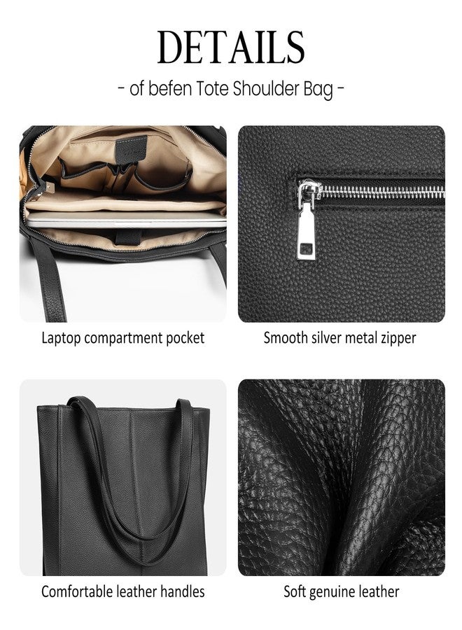 befen Black Genuine Leather Tote Bag for Women Work, Women's Leather Shoulder Bags Purses Satchel Handbags with Top Handles Work Purse - Image 5
