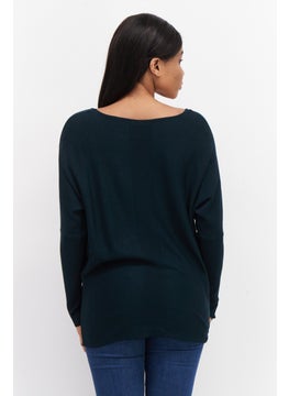 Zero Women Round Neck Textured Sweater, Dark Green  - Image 4